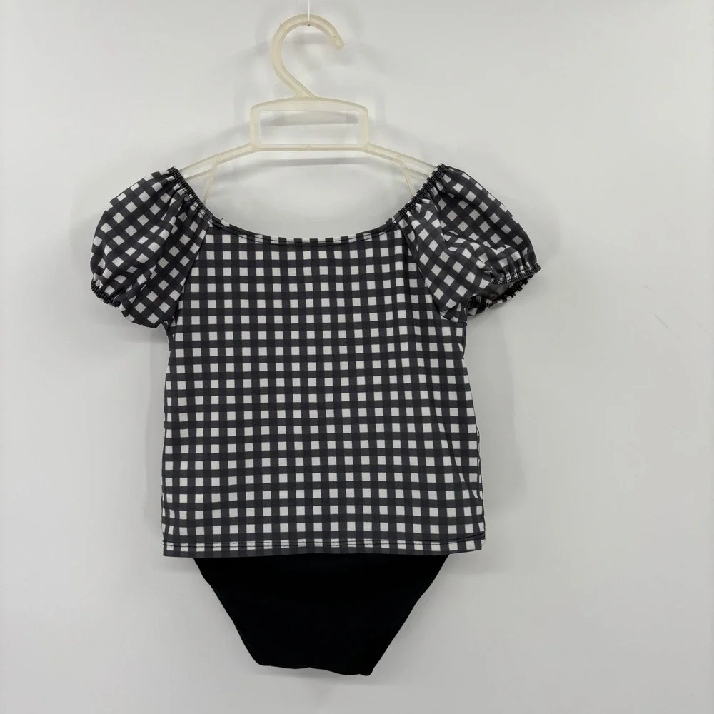 Cat & Jack Swimsuit Toddler 5T Black Gingham Strawberry One Piece Puff Sleeve